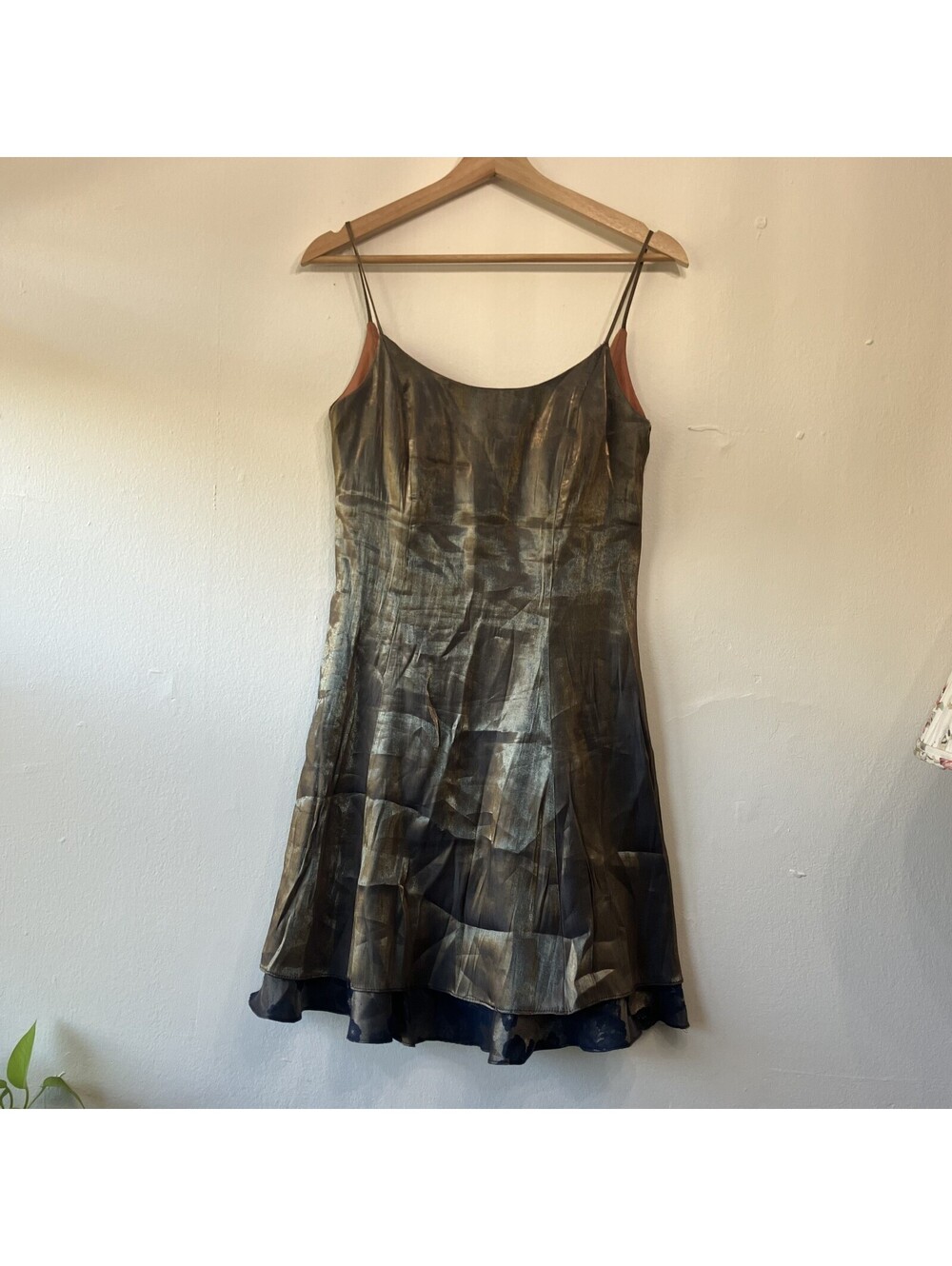 Vintage 90s Y2K Metallic Floral Trim Flowy Flare Dress Goblin Fairy Grunge 8